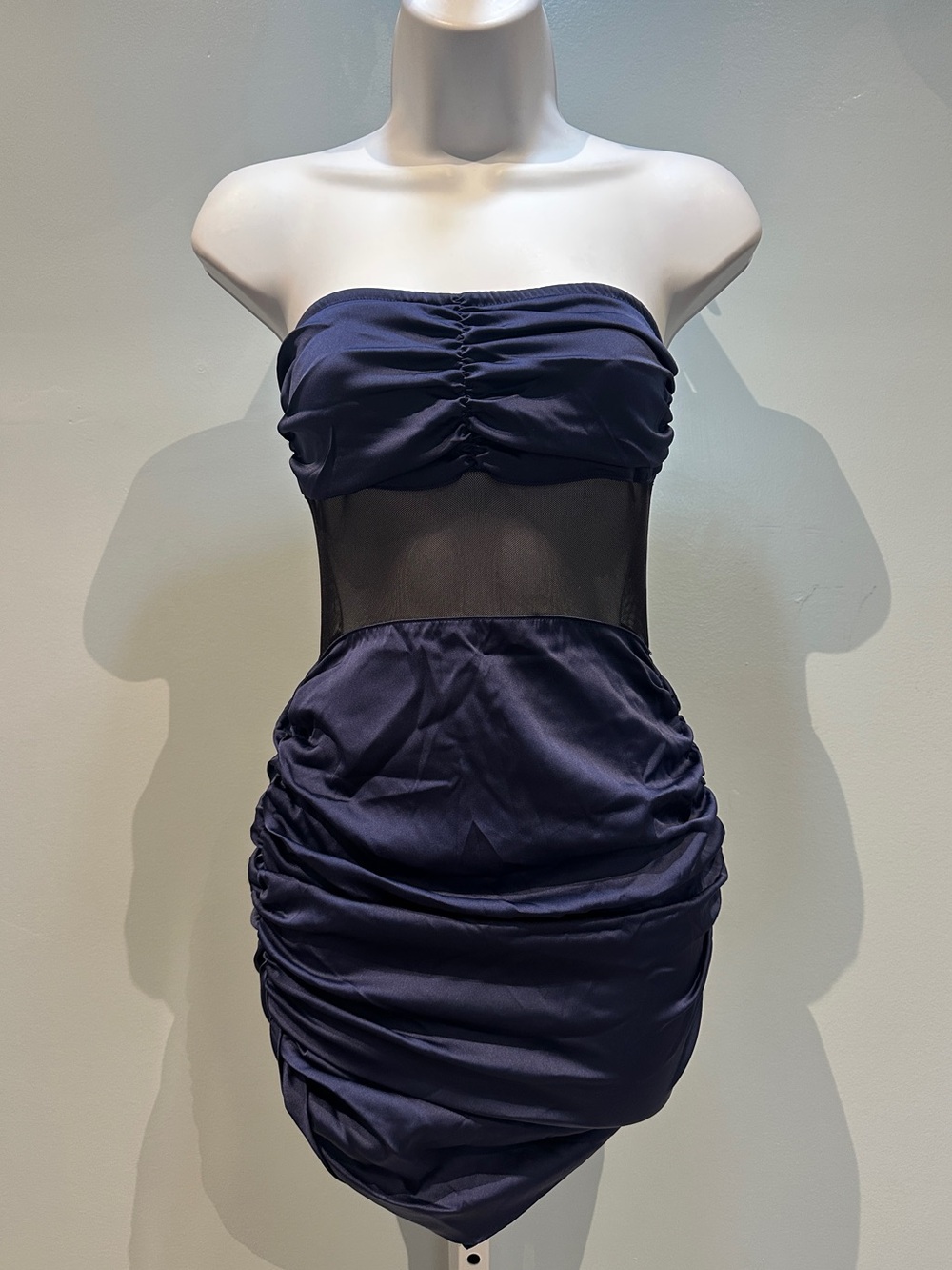 Roma Navy Strapless Ruched Mini Dress Small New